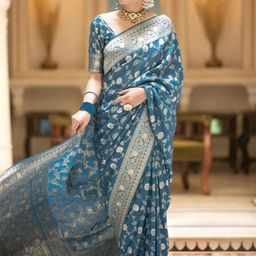 Jinal & Jinal Floral Zari Art Silk Banarasi Saree-picture-51