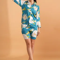 BAESD Floral Printed Shirt Collar Tunic With Shorts-image-98