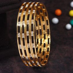 SGA FASHION Set Of 4 Gold-Plated American Diamond Stones Studded Bangles-16