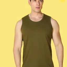 WOOSTRO Pack Of 2 Printed Combed Cotton Gym Vests VWS26(RUN YELLOW)(PLAIN OLIVE)-image-58