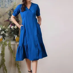 DressBerry Women Puff Sleeves Wrap Midi Dress-picture-23