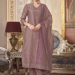 KALINI Women Woven Straight Silk Blend Kurta with Trousers & With Dupatta-56