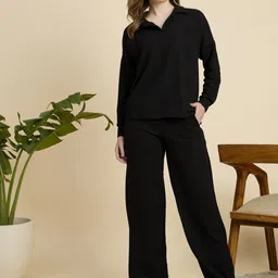 CORSICA Self-Design Shirt Collar Neck T-Shirt With Trousers Co-Ords-image-5