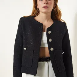 Happiness istanbul Women Crop Open Front Jacket-picture-37