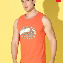 WOOSTRO Pack Of 2 Printed Combed Cotton Gym Vests VWS26(RUN RED)(BKLN ORANGE)-50