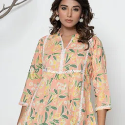 VEDANA Women Floral Printed Mandarin Collar Cotton Top-image-35