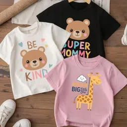 DAMN GUD DG Girls Pack of 3 Round Neck Short Sleeves Regular Fit Cotton Tshirts-picture-16