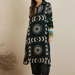 Indo Era Printed Three-Quarter Sleeves A-Line Tunic With Trouser-picture-41