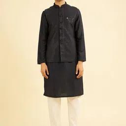 Manyavar Men Woven Design Embroidered Kurta with Pyjama & Nehru jacket-picture-17