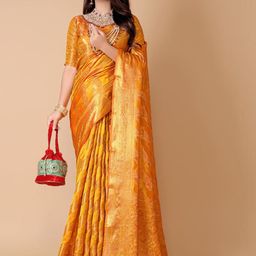 JAY FASHION Floral Zari Organza Leheriya Saree-image-29