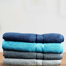 SENSES Turquoise Blue & Navy Blue 4 Cotton 550 GSM Bath Towel-image-30