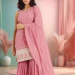 PARROT CREATION Women Ethnic Motifs Embroidered Kurti with Sharara & Dupatta-image-68