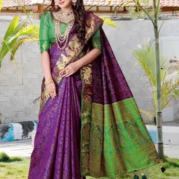 AKSH FASHION Purple Silk Blend Sarees-picture-45