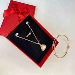 KALAFICIAL Women Elegant Triangle Pendant With Matching Ring & Bracelet Jewellery Set-picture-22