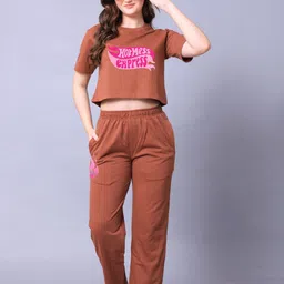 Lazy Lush Typographic Printed Round Neck Crop Top With Trousers Co-Ords-36