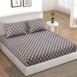 Myntra Elegant Homes Grey & Red Ethnic Motifs 210 TC Queen Bedsheet with 2 Pillow Covers-picture-15