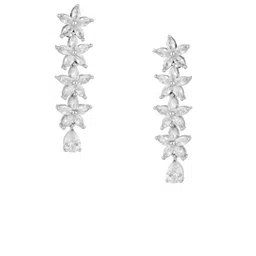Opal Touch Rhodium-Plated Cubic Zirconia Studded Floral Drop Earrings image 2