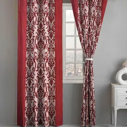 Lunar Days Maroon Set of 2 Floral Room Darkening Window Curtain-image-60