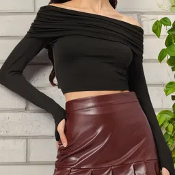 DressBerry Cute Coquette Off-Shoulder Full Sleeves Fitted Crop Top-picture-15