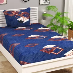 VAS COLLECTIONS Navy Blue & Brown Printed 144 TC Single Bedsheet & 1 Pillow Cover-picture-3