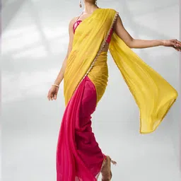 Kalista Colourblocked Sequinned Pure Chiffon Ready to Wear Saree-46