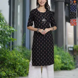 moda rapido Pack of 5 Women Printed Crepe A-line Kurta-picture-6