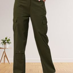 R.Code by The Roadster Life Co. Women Pure Cotton Flared High-Rise Cargos Trousers-picture-40