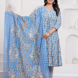 CHIRAAI Women Floral Regular Pure Cotton Kurta with Trousers & With Dupatta-image-48