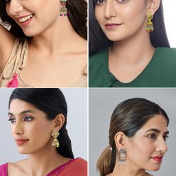 PRIVIU Set Of 8 Artificial Beaded Oxidised Dome Shaped Jhumkas image 3