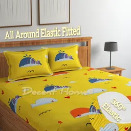 DECENT HOME Yellow & Blue Cartoon Characters 220 TC Queen Bedsheet with 2 Pillow Covers-image-65