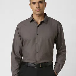 V Dot Men Spread Collar Solid Slim Fit Formal Shirt-image-53