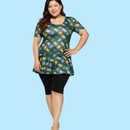 Aarika Womens Green-Black Colour Abstract Print Nylon Plus Size Swim Suit Self Design Women Green Swimsuit-image-68