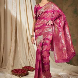 DEVATITHI Woven Design Zari Pink Banarasi Silk Saree-picture-50