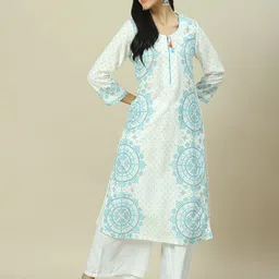 Rangriti Floral Printed Round Neck Straight Kurta-image-85