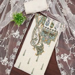 HERE&NOW Ethnic Motifs Embroidered Silk Chiffon Unstitched Dress Material-image-98