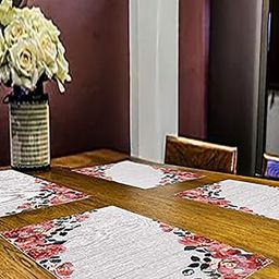 PRAKARTIK 4-Pcs White & Red Printed Heat Resistant Table Placemats-8