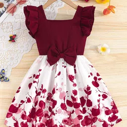 INCLUDKids-Girls Floral Print Flared Sleeve Fit & Flare Dress-image-4