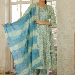KALINI Ethnic Motifs Embroidered Anarkali Kurta With Trousers & Dupatta-picture-43