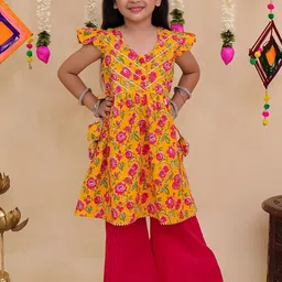 LITTLE GINNIE Girls Floral Printed Cotton A-Line Kurta with Sharara-picture-33