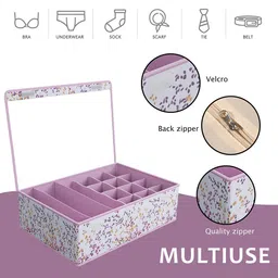 Kuber Industries Pink & White Set of 3 Printed Reusable Drawer Organisers image 5