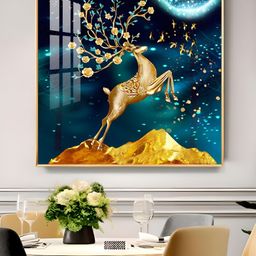 THE NEXT DECOR Golden Antlered Beauty Glass Finish Square Wall Art-image-101