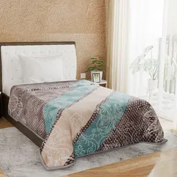 Nivasam Beige & Blue Mink Heavy Winter Single Bed Blanket-image-8