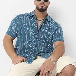 Instafab Plus Men Comfort Fit Abstract Printed Spread Collar Cotton Casual Shirt-image-3