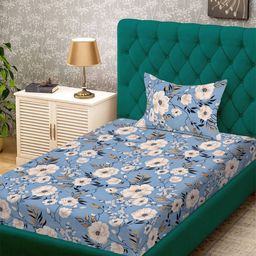Myntra Elegant Homes Blue Floral Printed 300 TC Single Bedsheet Set 2.25 m x 1.50 m-image-72