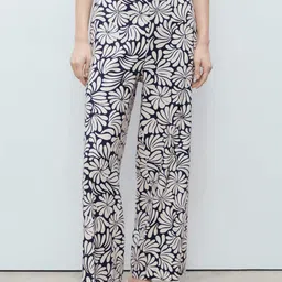MANGO Women Floral Printed Mid-Rise Wide Leg Relaxed Fit Trousers-image-19