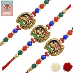 MEIRA JEWELLERY Set Of 3 Rakhi With Roli Chawal & Greetings Card Set-image-21