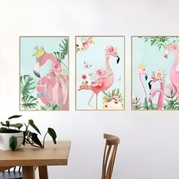INDIAN ROYALS Pink & Green Flamingo Bird Printed Self-Adhesive & Durable Wall Sticker-1