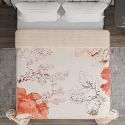 Aura Peach-Coloured & Green Floral Heavy Winter Double Bed Blanket-image-39