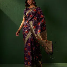 SHADOW & SAINING Ethnic Motifs Zari Banarasi Saree-image-67
