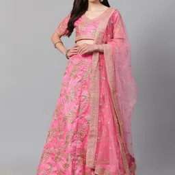 ETHNIC PLUS Embellished Silk Semi-Stitched Lehenga & Unstitched Blouse With Dupatta-picture-34